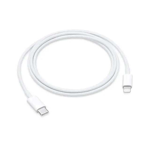 Single Muvit Type C to Lightning data cable for Apple devices, showcasing a flexible white cord and robust connectors for seamless data transfer.