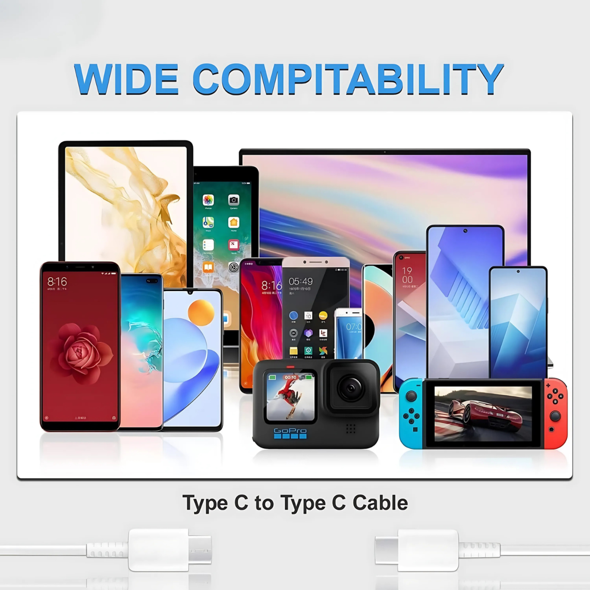 Muvit Type C to C 3.3 FT 25W Fast Charging USB C Cable High-Speed Data Transfer & Power Delivery, for Galaxy A06,F06,A16,M05s,A25,S25,M15,F15,A15,A14,M14,F14,M34,F34,S23 Type-C Cord, White