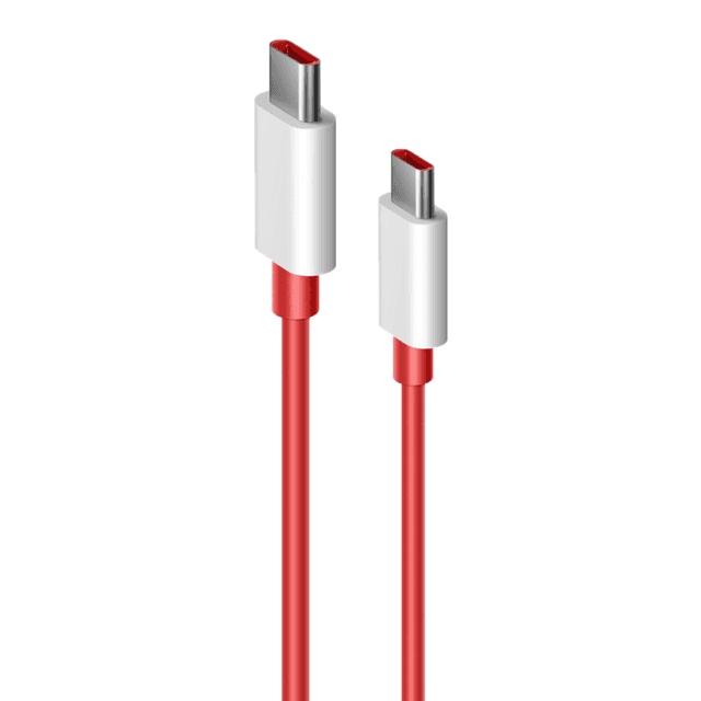 Close-up of Muvit Type C to Type C fast charging data cable for OnePlus, showcasing high-quality connectors for seamless data transfer and charging.