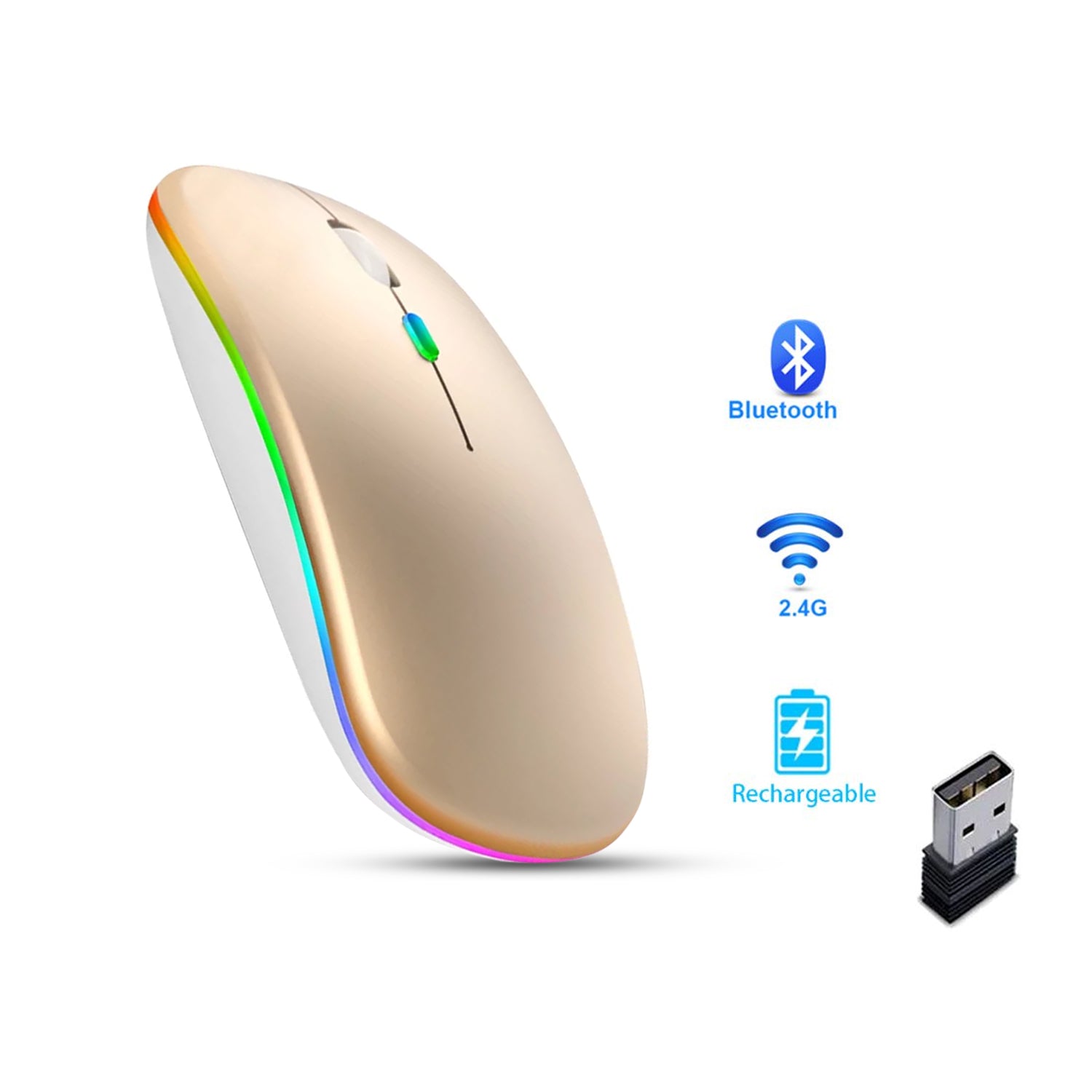 Muvit RGB Ultra Slim Wireless Rechargeable Mouse (Gold)