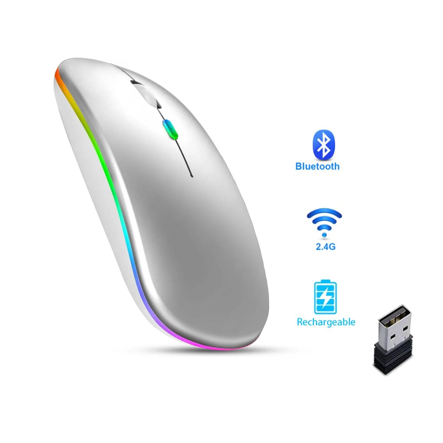 Muvit RGB Ultra Slim Wireless Rechargeable Mouse (Sliver)