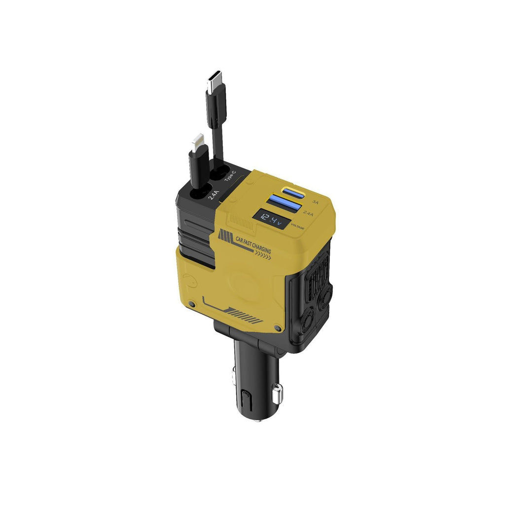 Muvit 120W Retractable Car Charger 4-in-1 | Fast Charging Car Adapter with Dual Retractable Cables