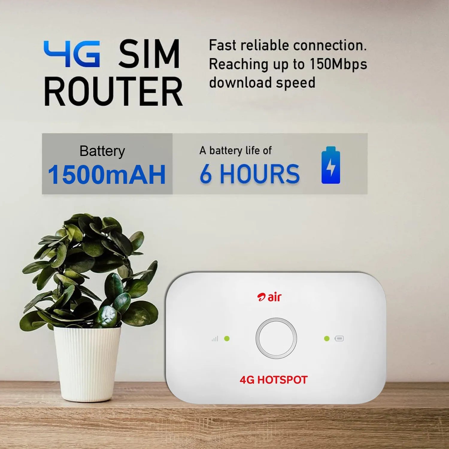 Muvit 4G LTE WiFi Dongle with Airtel SIM Support | 150Mbps Portable Hotspot Router with 2100mAh Battery