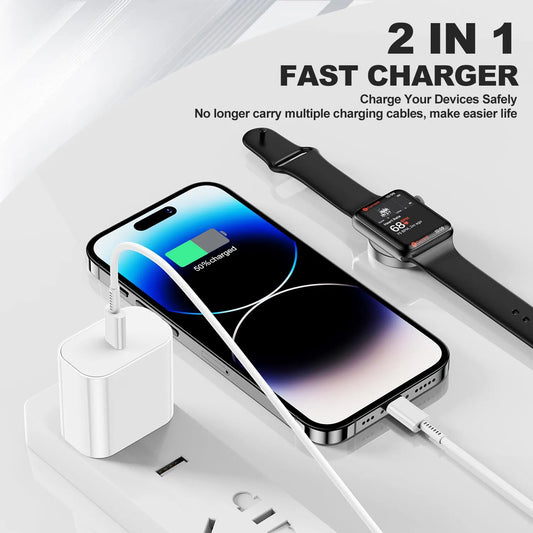 Muvit iWatch Charger Compatible For Iphone & Watch, Upgraded 2 In 1 Usb C Magnetic Charger, Magnetic Fast Charging Cable 3.3Ft For Watch Series Ultra 10/9/8/7/6/5/4/3/2/SE & Iphone 14/13/12/11