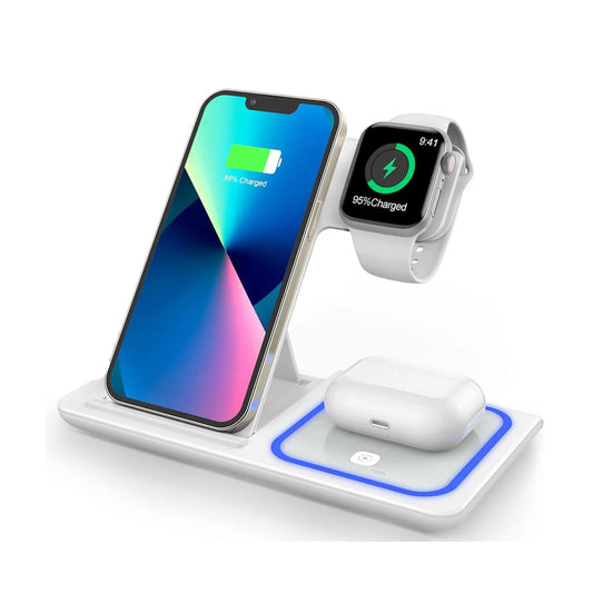 Muvit 3 in 1 Magnetic Foldable Mag-Safe Wireless Compatible Charger for iPhone 16/15/14/13/12/11 Series | Compatible with All iWatch Series | Airdops 2, 3, Pro | 23W Charging | Wireless Charger