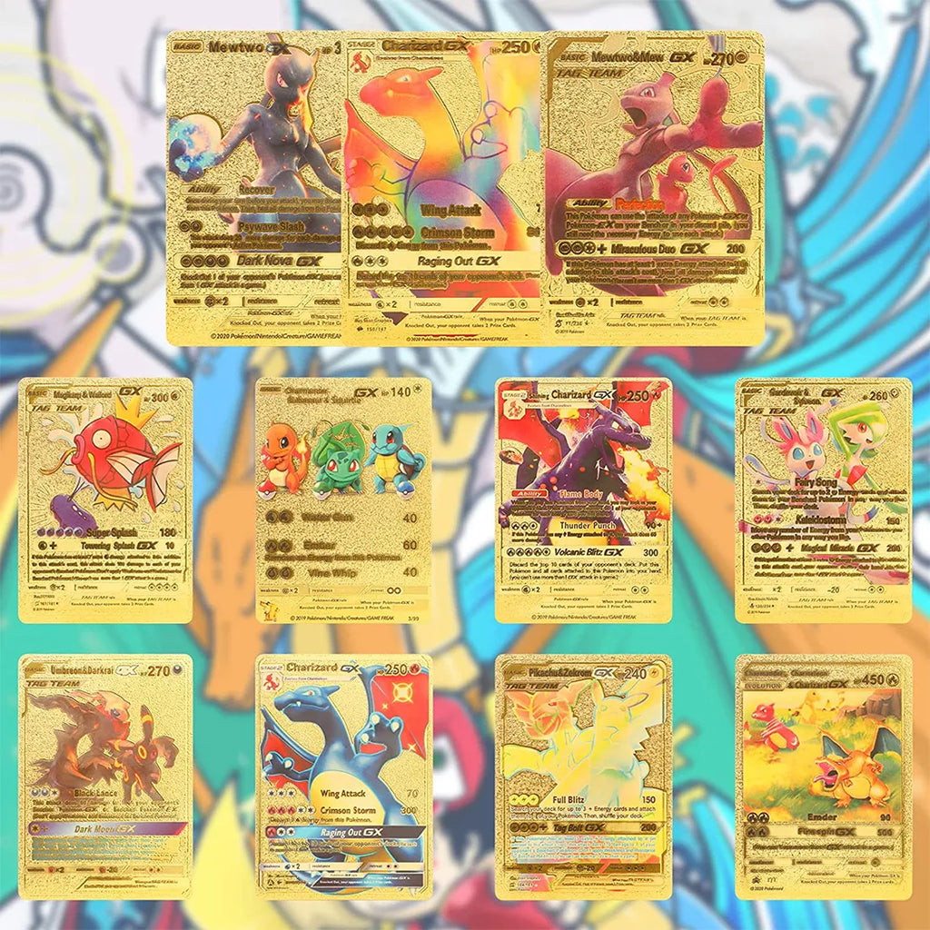 Pokémon Gold Foil Playing Cards (100 Cards) | Premium Waterproof Collectible Deck | Luxury Golden Trading Cards for Fans & Collectors