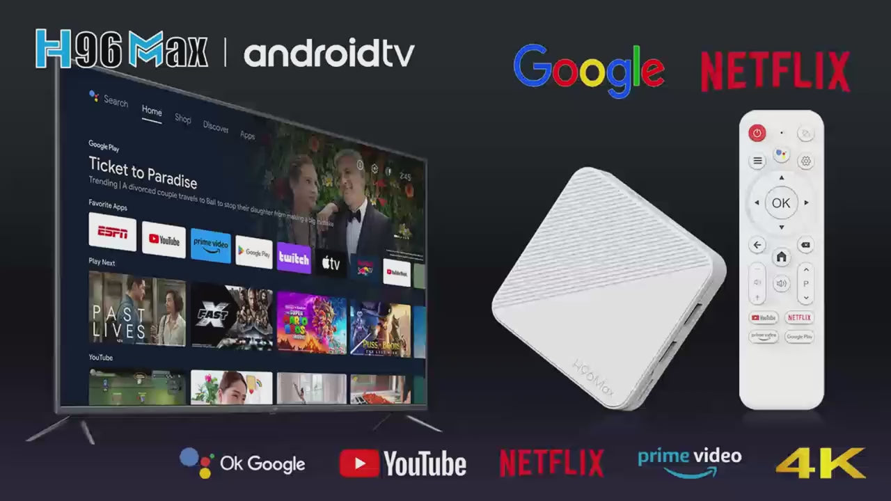 Muvit 4K TV Box, H96 MAX Mini PC, 4GB RAM 32GB ROM, Dual Wi-Fi 2.4G/5.0G, Smart TV Box with Remote - White, Latest 14.1 Version