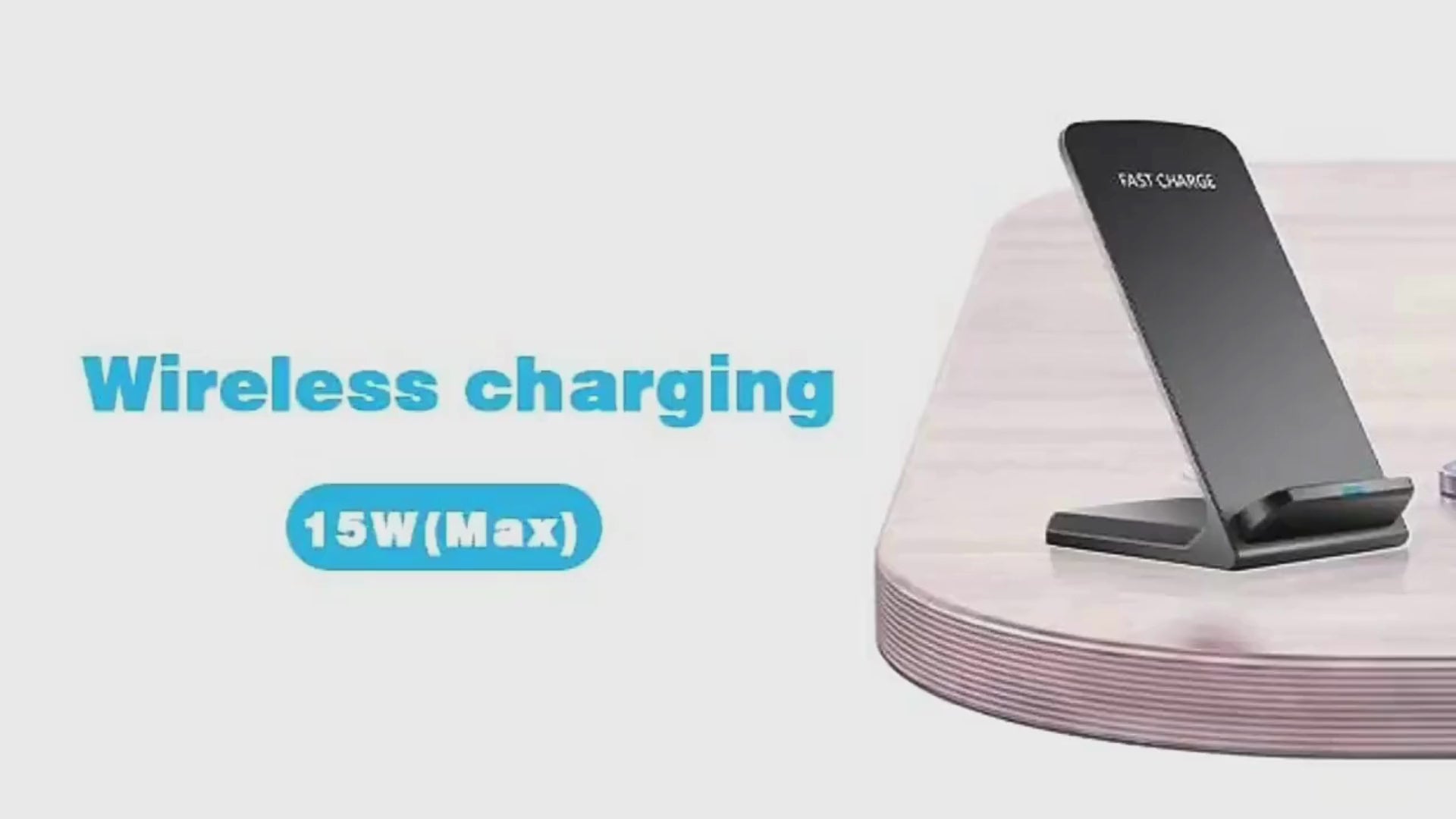 Muvit 15W Qi Wireless Charging Stand | Fast Charger for iPhone & Android | Dual Coil Wireless Charger with Type-C (Black)