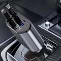 Muvit 120W 4-in-1 Retractable Fast Car Charger | Dual Built-in Cables (Type-C & Lightning) + USB & PD Ports