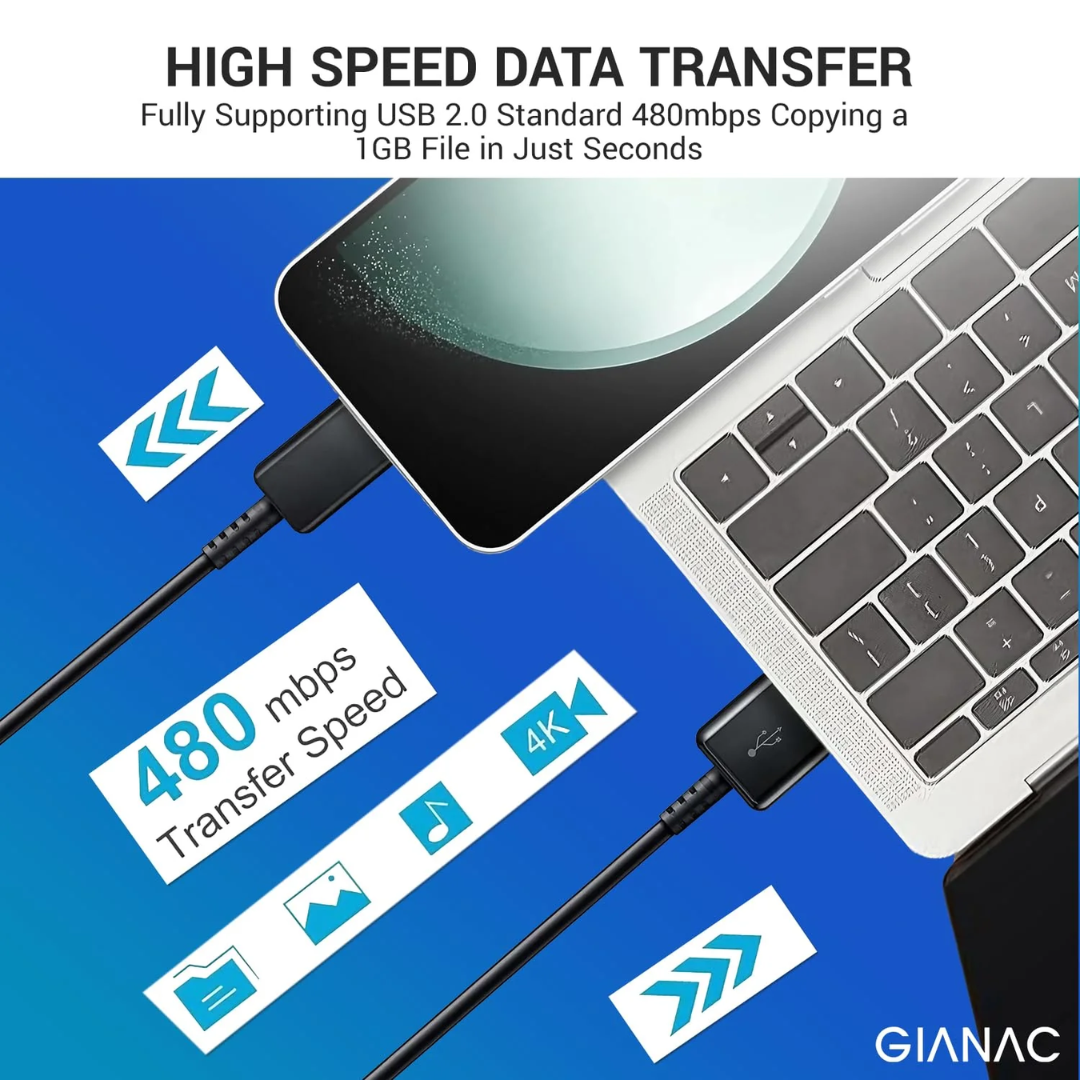 Muvit 45W Fast Charging USB A to Type-C Cable (3.1A) – Quick Charge & Data Sync for Samsung Galaxy