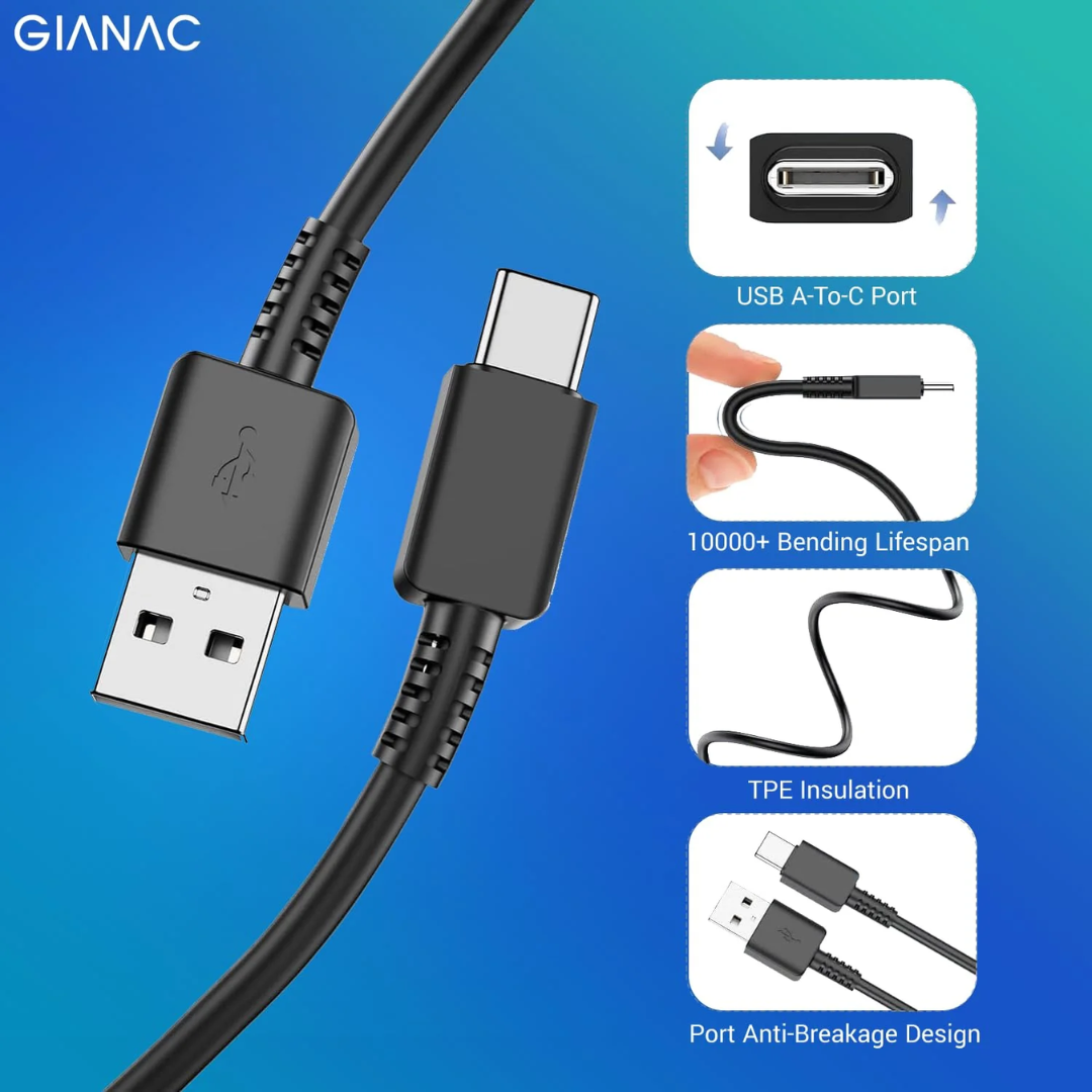 Muvit 45W Fast Charging USB A to Type-C Cable (3.1A) – Quick Charge & Data Sync for Samsung Galaxy
