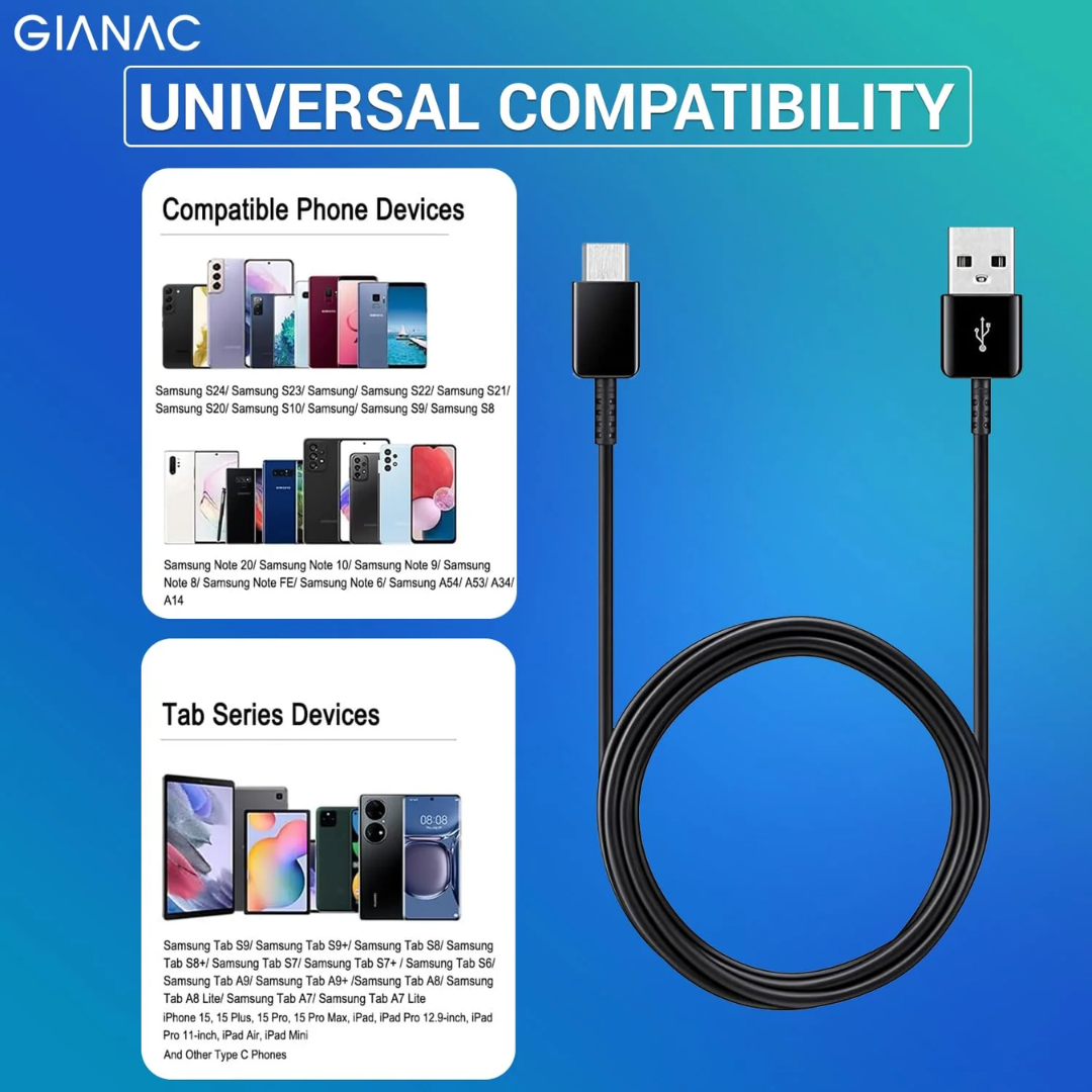 Muvit 45W Fast Charging USB A to Type-C Cable (3.1A) – Quick Charge & Data Sync for Samsung Galaxy