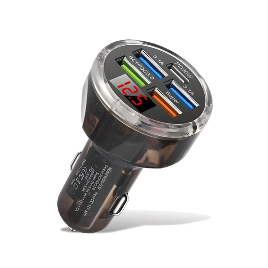 Muvit 65W Fast Car Charger 5-Port (4 USB + 1 Type-C) | PD 30W & QC 3.0 Multi Port Car Charger