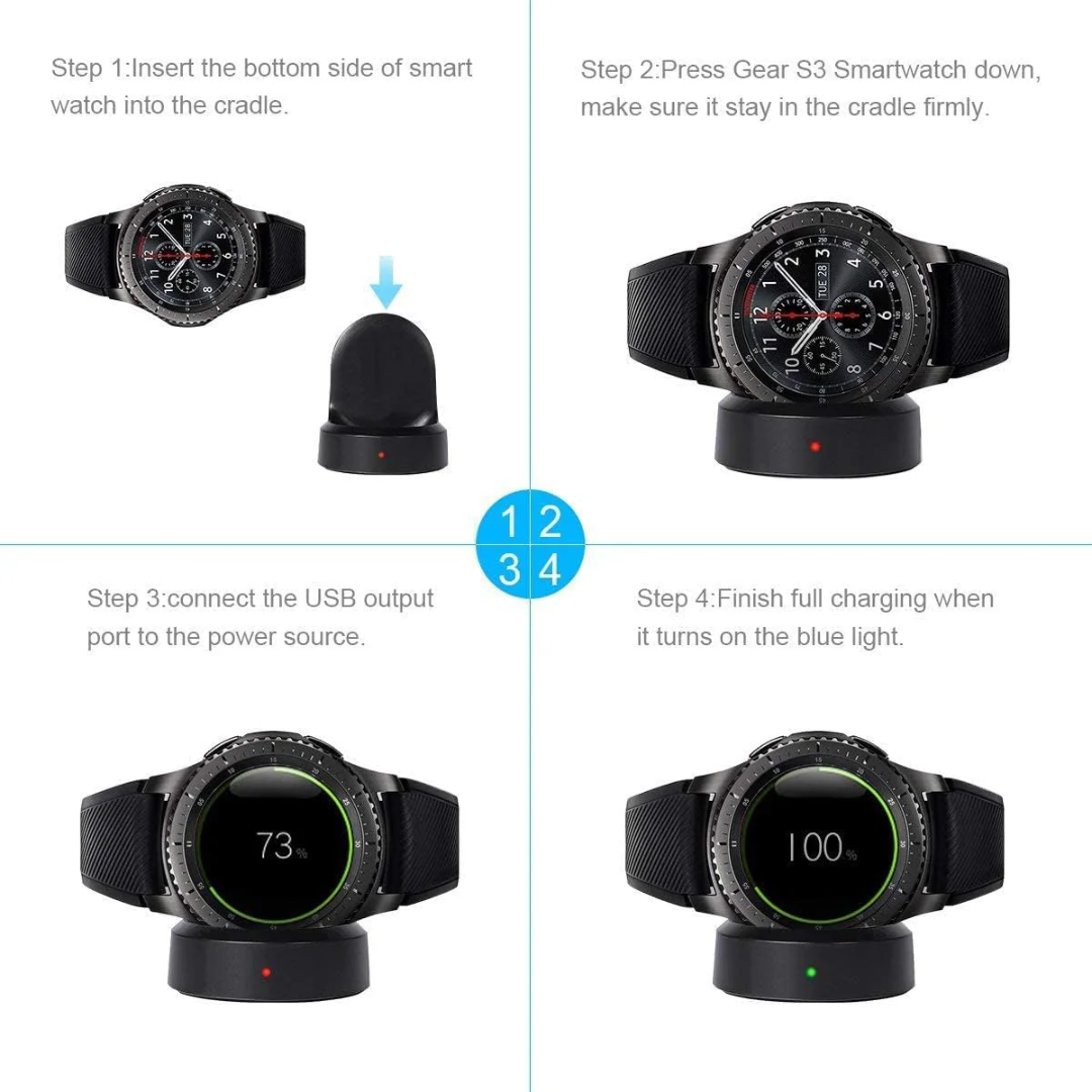 Muvit Watch Charger Compatible with Samsung Smartwatch S2/S3/S4 Charging Dock Galaxy Sport Smart Watch Accessories with USB Charging Cable