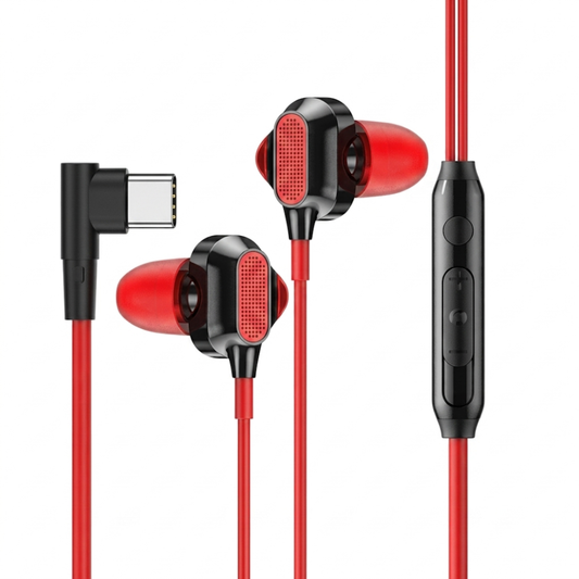 Muvit USB Type-C Wired Earphones with Mic & Noise Isolation | Stereo Headphones  (Red)
