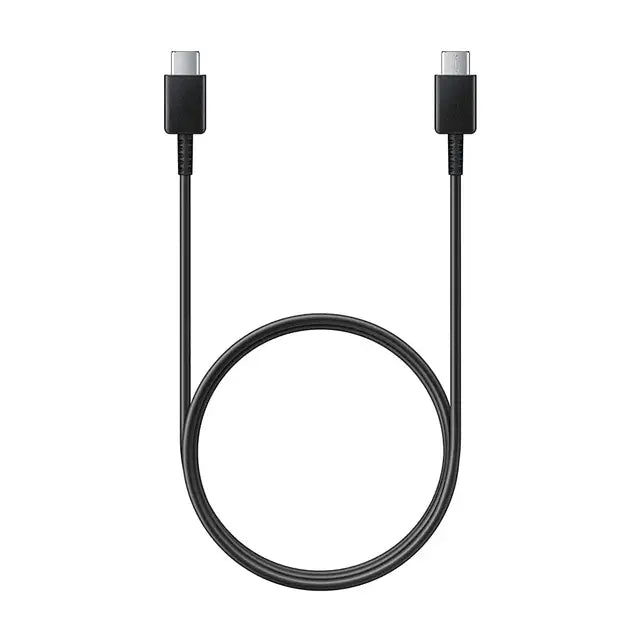 This image shows a black Type-C to Type-C charging cable with a sleek design. The cable is neatly arranged in a loop, highlighting its flexibility and durability for fast charging and data transfer.